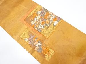 アンティーク　引箔　鶴に草花模様織り出し袋帯（材料）